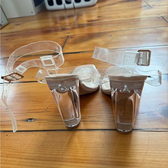 Bamboo Clear Block Sandals Chunky Heels Nude Accents - Picture 4 of 4